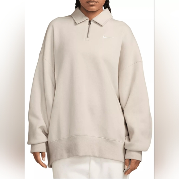 Nike Tops - Nike Sportswear Phoenix Fleece Oversized Polo Sweatshirt Cream